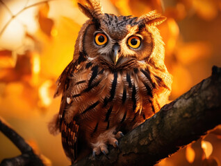 Great horned owl in the forest