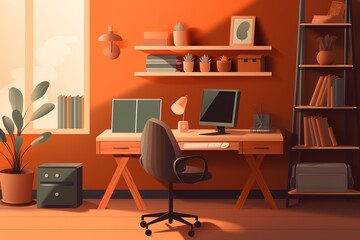 interior of cozy living room. Remote working and work from home as an office is a new business trend. Home office is a safe place to work. Generative AI