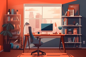 interior of cozy living room. Remote working and work from home as an office is a new business trend. Home office is a safe place to work. Generative AI