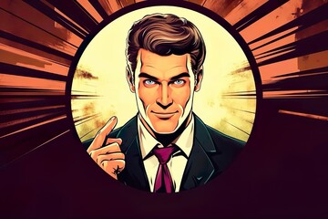 man in a suit and tie. Retro Espionage - Male Businessman Peeping Through the Hole. Generative AI