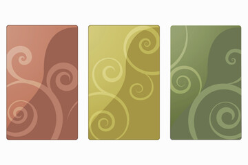 Vector illustration of three softly-colored shapes with a light elegant swirl pattern.