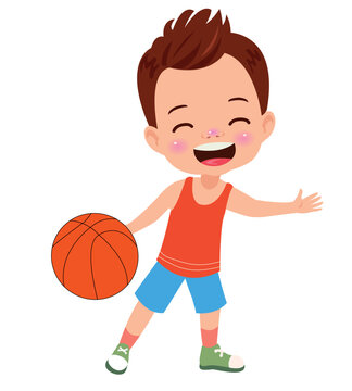 Vector Illustration Of Kid Playing Basketball
