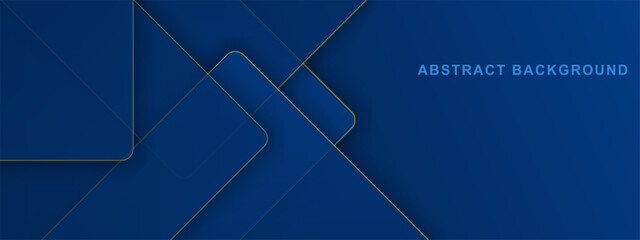 Abstract gradient blue with geometric triangle shapes with gold lines and shadow background. Modern paper cut texture concept.