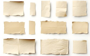 High-resolution beige ripped paper tapes, cut-out collage materials, ideal for text placeholders, isolated, PNG, Generative AI, Generative, KI