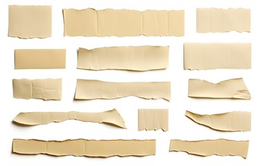 Set of beige ripped paper strips, cut-out collage design elements, perfect for text messages, isolated, highly detailed, PNG, Generative AI, Generative, KI