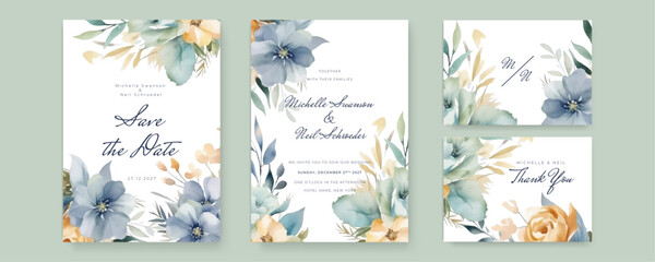 wedding invitations with elegant flowers and leaves