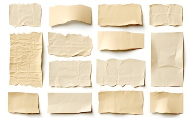Beige torn paper tape collection, textured edges, isolated on white, essential for designers, scrapbooking, layering, and message framing, collage artwork, Generative AI, Generative, KI