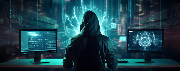 Anonymous hacker. Concept of dark web, cybercrime, cyberattack, etc. AI generated image