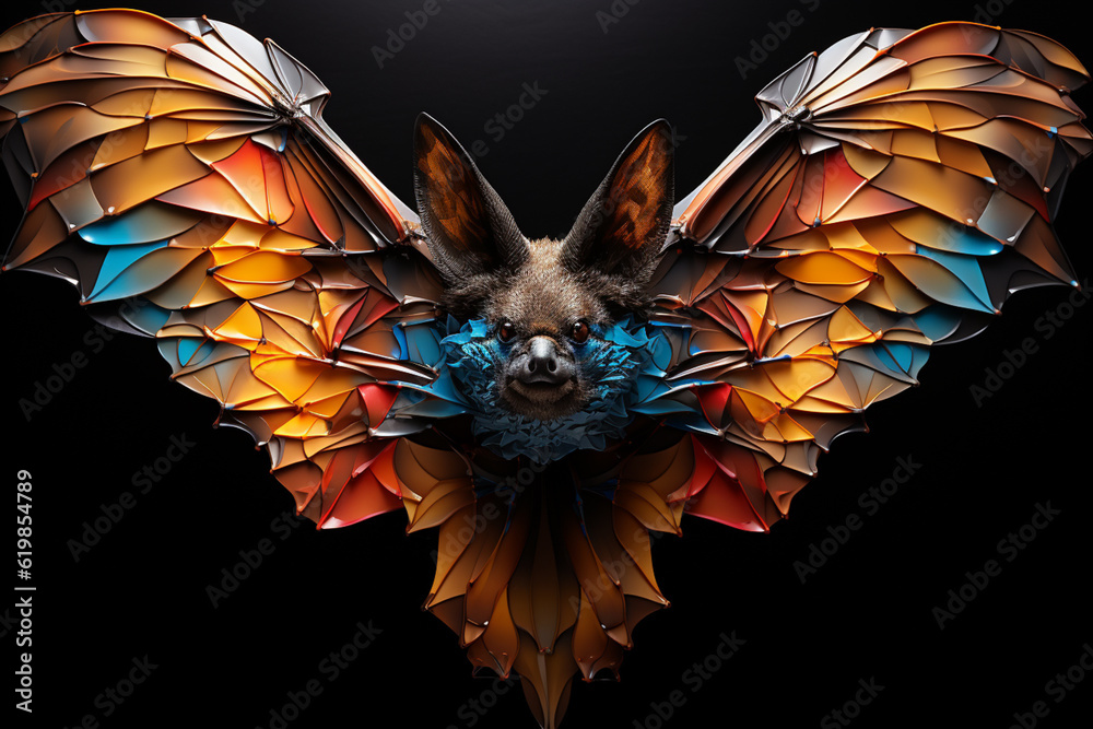 Fototapete An artistic rendering or illustration of a bat, incorporating vibrant colors and geometric patterns to create a visually captivating representation. Generative AI.