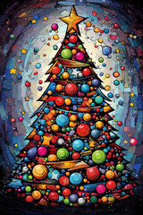 Christmas tree drawing in pop art style