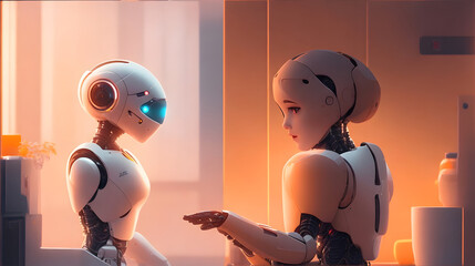 The potential of artificial intelligence in everyday life by capturing a person interacting with a humanoid robot companion. Generated AI