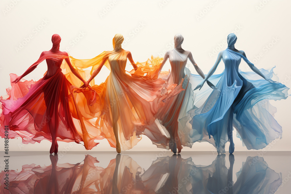 Poster A minimalist depiction of ballerinas rendered in geometric shapes and bold colors.  Generative AI.