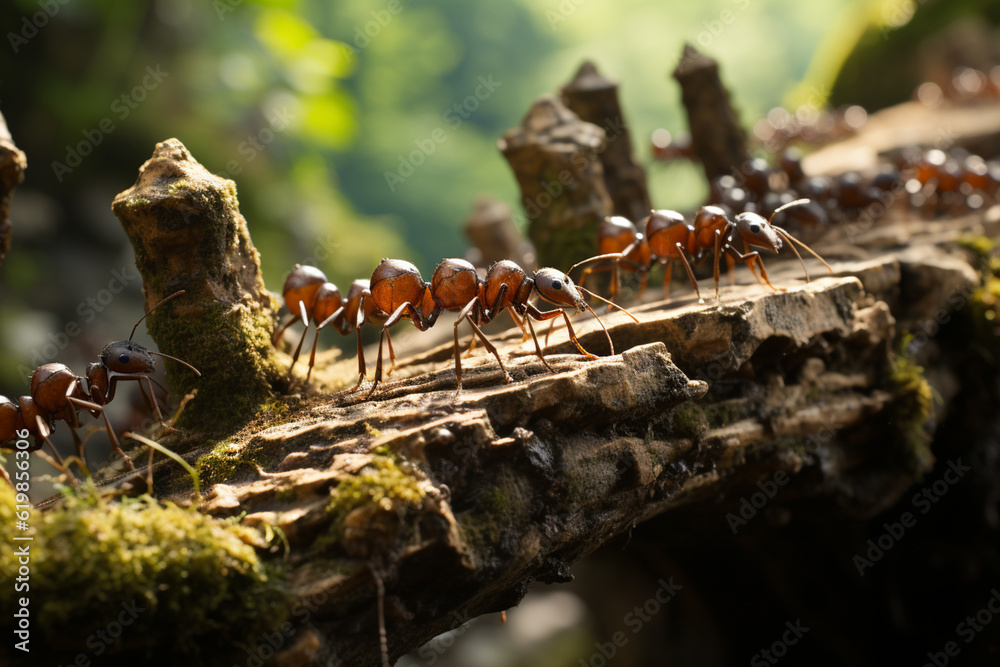 Aufkleber team of ants work constructing bridge, teamwork , generative ai.