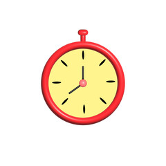 Red alarm clock,3d render,isolated on transparent background