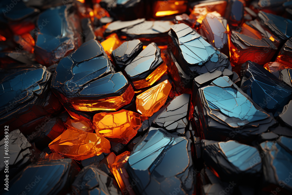 Aufkleber A captivating image showcases an abstract representation of mining minerals, with vibrant colors and irregular geometric shapes Generative AI.