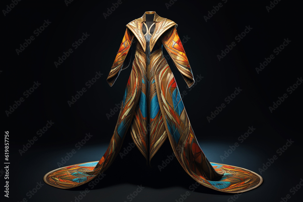 Leinwandbilder A geometric-themed queen's robe with abstract patterns and symmetrical designs, creating a visually captivating and regal appearance.  Generative AI technology.
