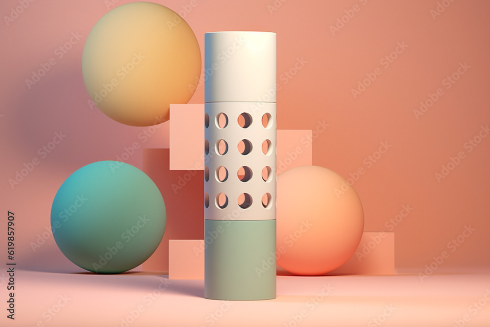 Aufkleber A pastel-colored geometric column sculpture with angular shapes and subtle pastel gradients, showcasing the harmony between art and architecture.  Generative AI technology.