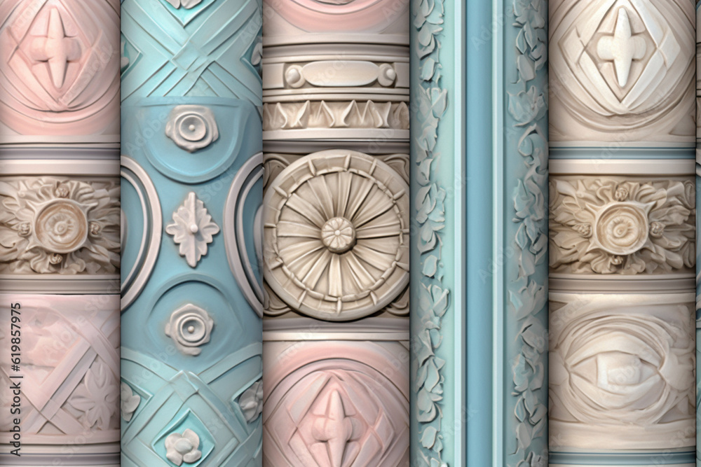 Poster a pastel-colored geometric-style column wallpaper border with geometric patterns and soothing pastel