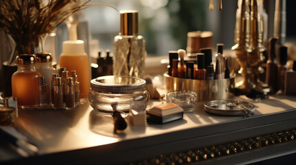 Fototapeta na wymiar Luxury cosmetics on the table