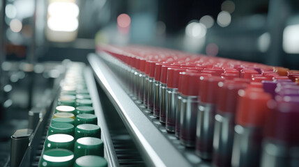 Obraz premium Cosmetics on the conveyor belt in the factory