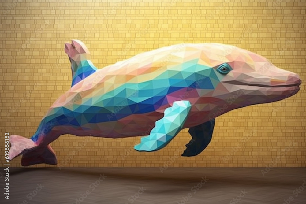 Poster a pastel-colored geometric-style whale wall decal with geometric patterns and pastel gradients, brin