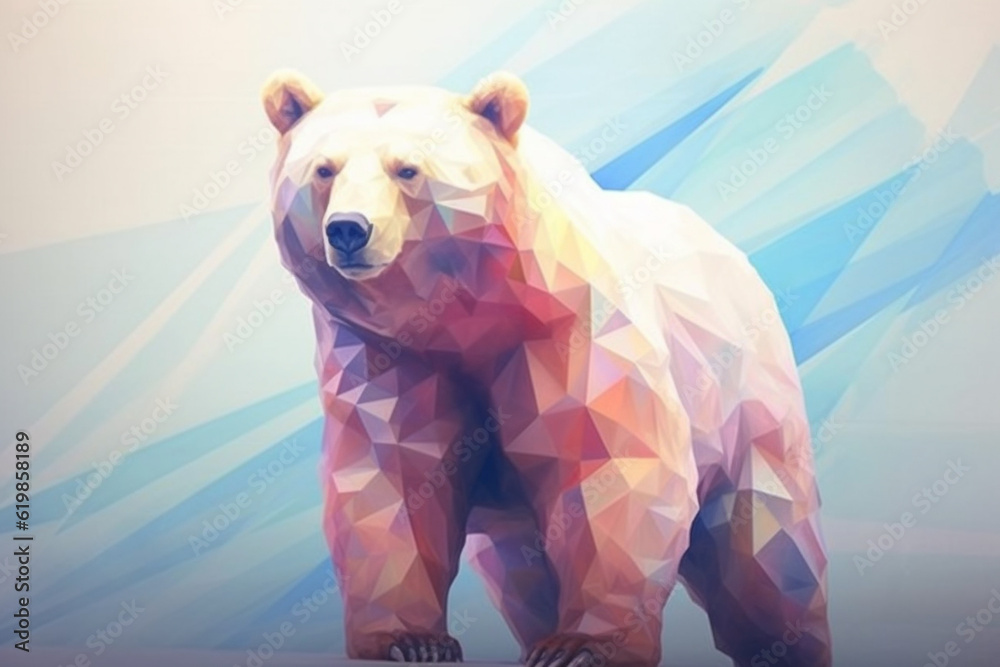 Poster a pastel-colored geometric-style bear art print with geometric patterns and gentle pastel tones, gen