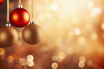 Fototapeta na wymiar shiny colored Christmas balls with copyspace background. Generative AI