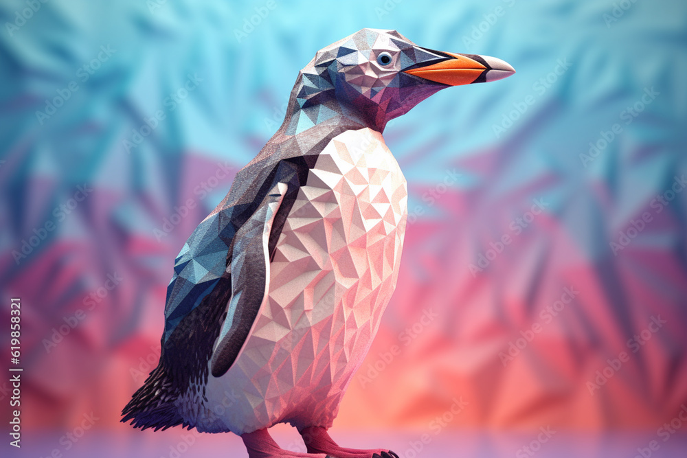 Aufkleber a pastel-colored geometric-themed penguin illustration with angular shapes and delicate pastel shade