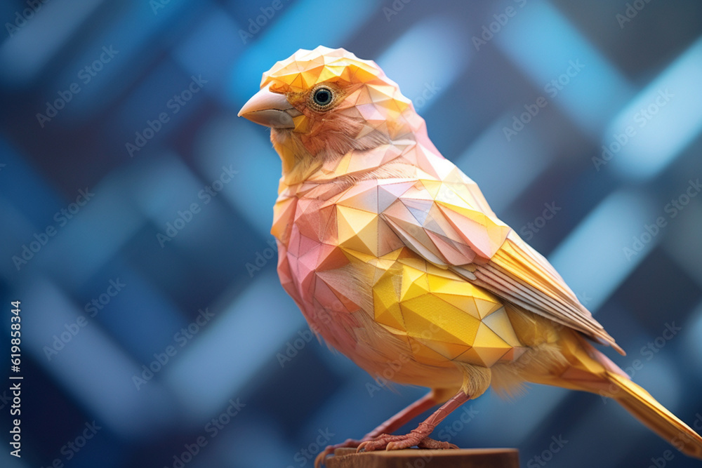 Aufkleber a pastel-colored geometric-themed canary illustration with angular shapes and delicate pastel shades