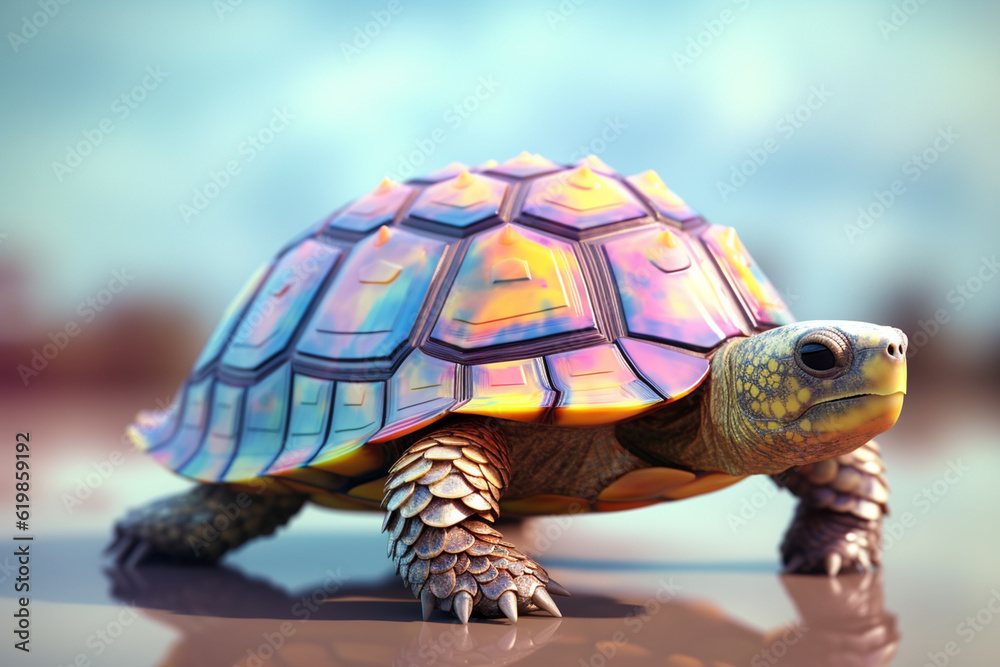 Aufkleber a pastel-colored geometric-style turtle artwork with intricate geometric shapes and soft pastel hues