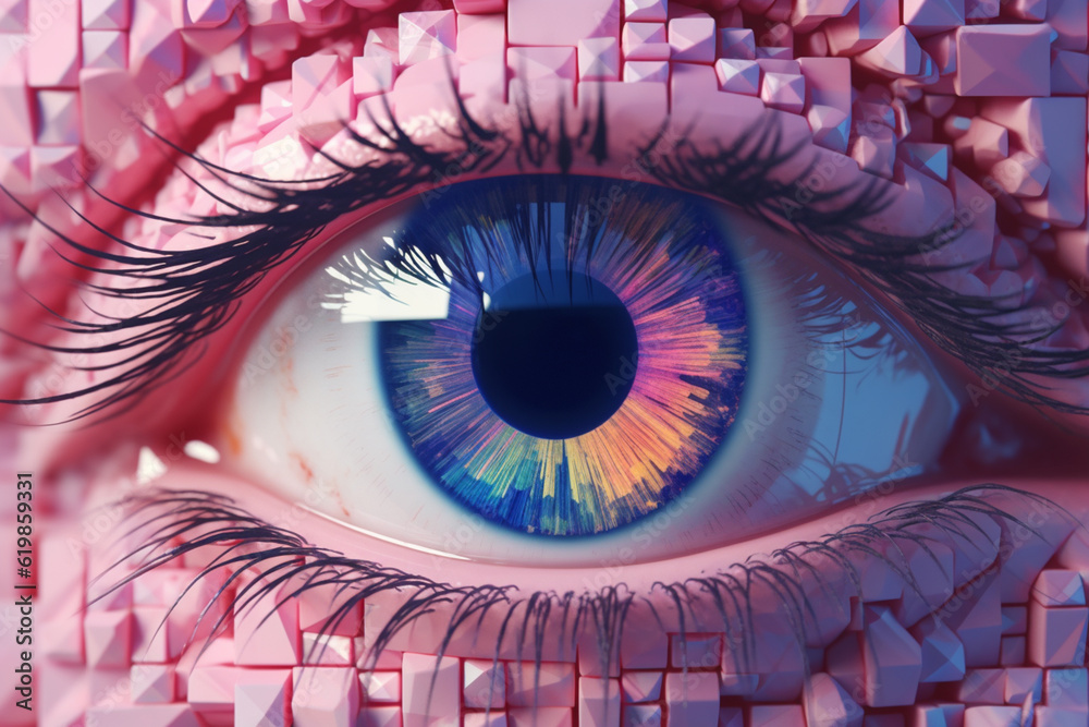 Aufkleber a pastel-colored geometric-style eye illustration with geometric patterns and delicate pastel shades