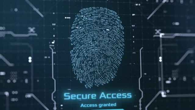 Biometric access animation, scanning fingerprint, cyber security concept (3d render)