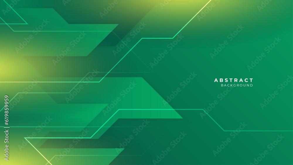 Wall mural grren color geomerict pattern on banner with shadow. abstract yellow geometric background with copy 