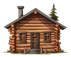 Cabins, wooden houses in forest, mountain village or camp illustration isolated.