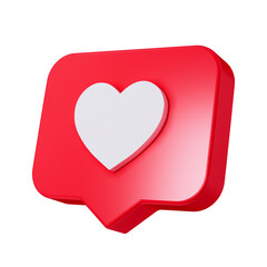 Heart in speech bubble icon isolated on a white background. Love like heart social media notification icon. Emoji, chat and Social Network. 3d rendering, 3d illustration