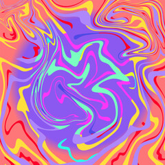 Bright psychedelic vector background. Colorful liquid curled shapes on gadient backdrop.