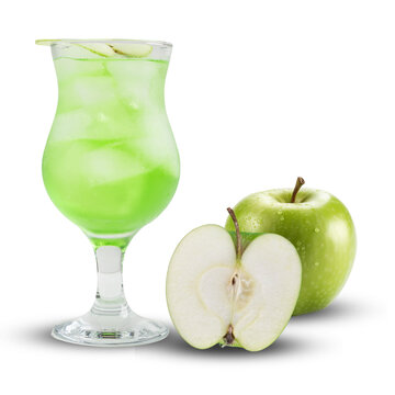 Isolated granny smith apple drink. Whole apples green and drink on white background.