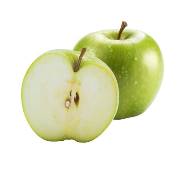 Isolated granny smith apples. Whole apples green fruit on white background.