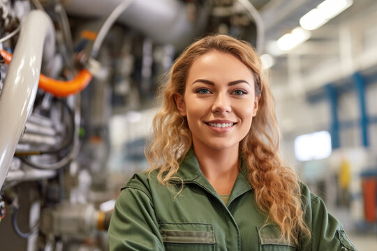 Proud And Confident Female Aerospace Engineer Working On An Aircraft Or Spacecraft Part. Generative AI