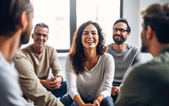 Professional Therapist Conducting A Group Session, Showing Genuine Compassion And A Comforting Smile, Emphasizing The Importance Of Mental Health And Counseling. Generative AI