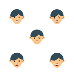 Set of male emoji characters. Cartoon style emotion icons. Isolated asian boys avatars with different facial expressions. Flat illustration men's emotional faces.
