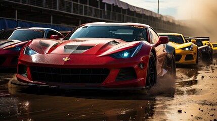 Sport car son the road with motion blur background. Drifting sport cars. AI generated