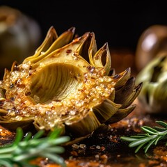 Obraz premium Teglia di Carciofi with golden crust and visible layers of artichoke, cheese, and herbs