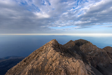 rim of Pico do Fogo (2829m) crater during sunset with epic light