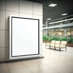 Empty advertising billboard frame on wall in office for mockup. Generative ai.
