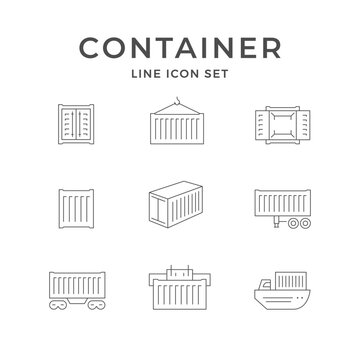 Set line icons of cargo container