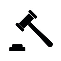 Auction, gavel, law icon symbol in solid black flat shape glyph icon, isolated on white background