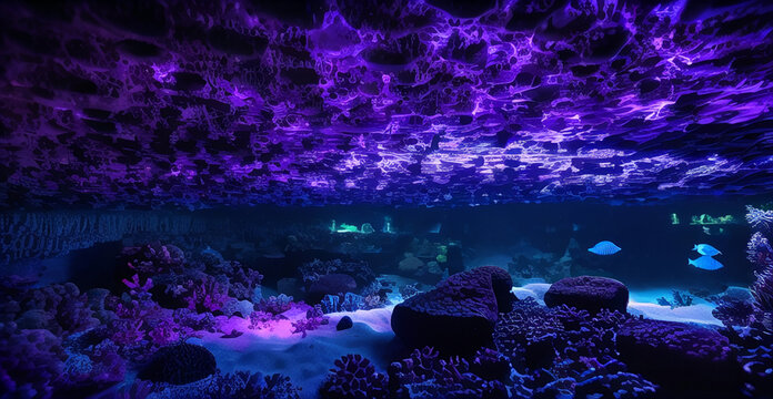 幻想的で神秘的でゲームや映画に出てきそうな架空の海底洞窟