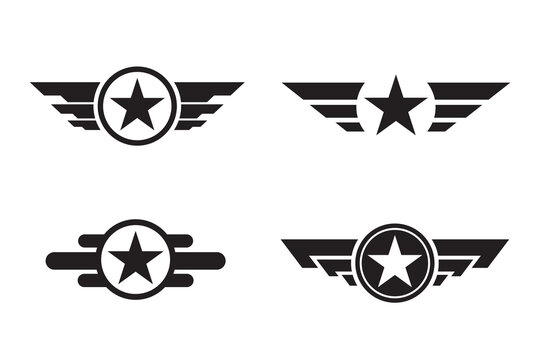 Star wings logo set. Army logo template. Military logo concept. Winged logo company, delivery and shipping symbols