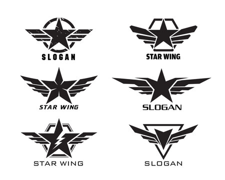 Star wings logo set. Army logo template. Military logo concept. Winged logo company, delivery and shipping symbols
